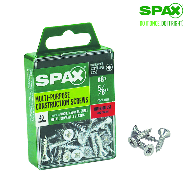 Spax Sheet Metal Screw, #8 x 5/8 in, Zinc Plated Flat Head 4101010400162